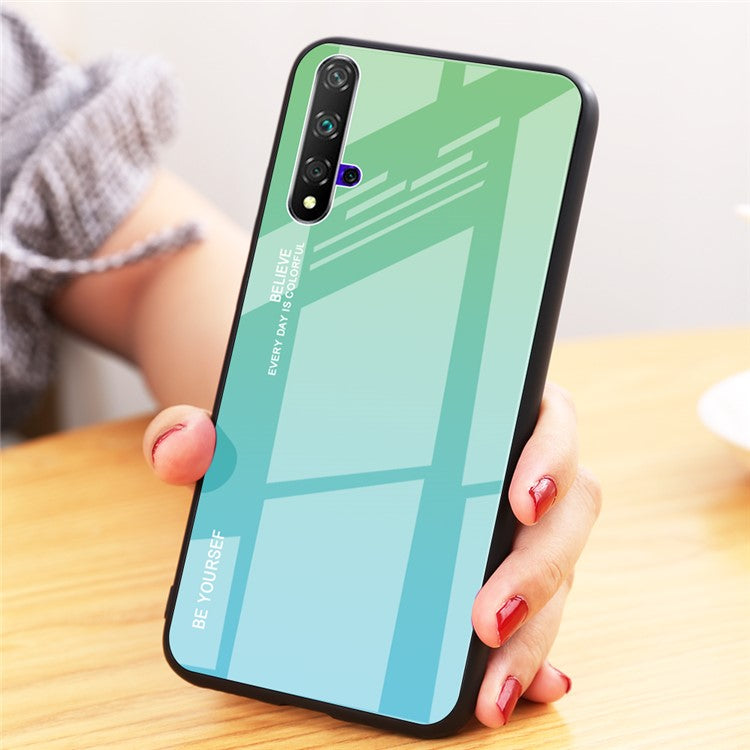 Gradient Color Glass + TPU Hybrid Case for Huawei Honor 20 / Honor 20s - Green / Blue