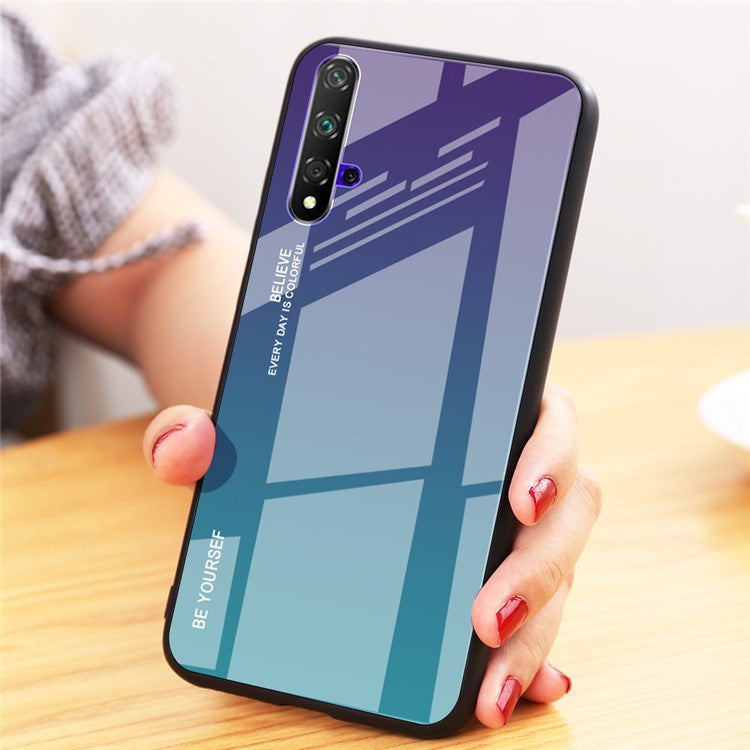 Gradient Color Glass + TPU Hybrid Case for Huawei Honor 20 / Honor 20s - Blue / Purple