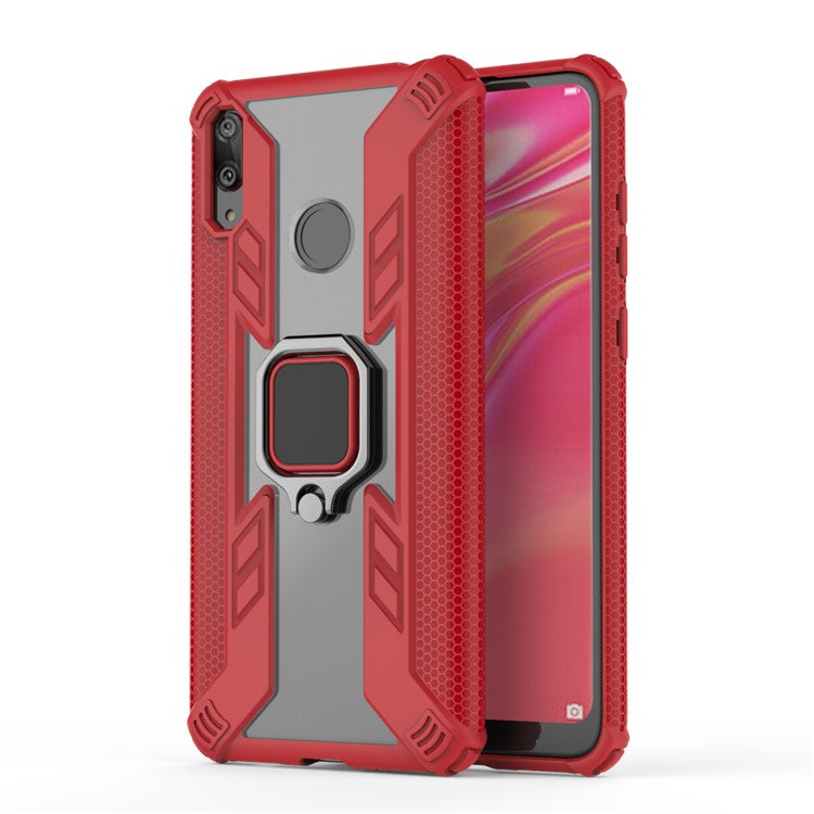 Warrior Style Rotatable Ring Kickstand PC+TPU Phone Cover Shell for Huawei Y7 (2019) / Y7 Prime (2019) - Red
