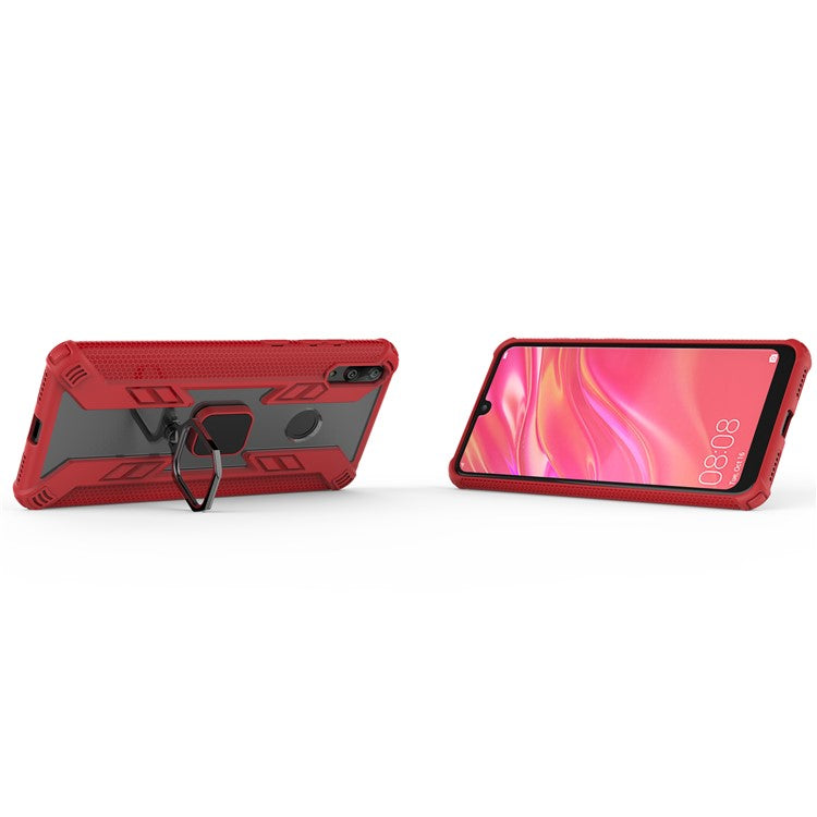 Warrior Style Rotatable Ring Kickstand PC+TPU Phone Cover Shell for Huawei Y7 (2019) / Y7 Prime (2019) - Red
