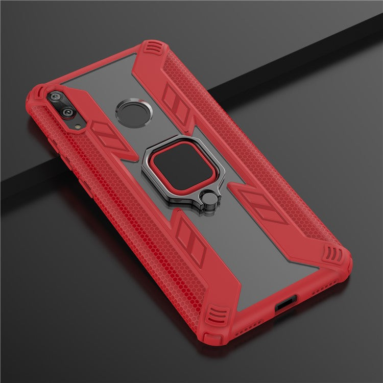 Warrior Style Rotatable Ring Kickstand PC+TPU Phone Cover Shell for Huawei Y7 (2019) / Y7 Prime (2019) - Red