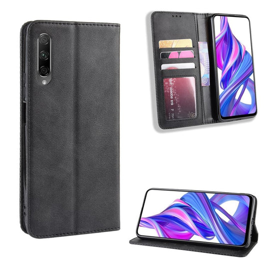 Vintage Style Leather Wallet Phone Shell for Huawei Honor 9X (For China)/9X Pro - Black