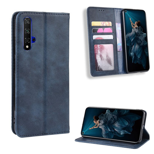 Vintage Style Leather Wallet Phone Cover for Huawei Honor 20S / Honor 20 / Nova 5T - Blue