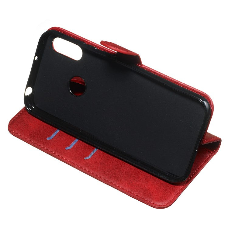 Zipper Pocket Leather Wallet Stand Phone Case for Huawei Y6 (2019, with Fingerprint Sensor)/Y6 Prime (2019)/Honor 8A - Red