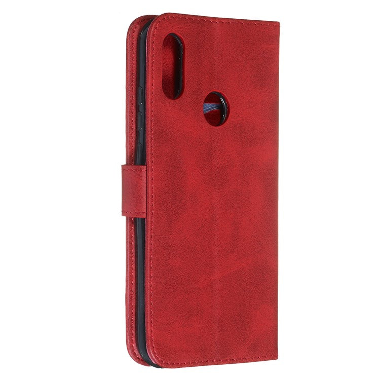 Zipper Pocket Leather Wallet Stand Phone Case for Huawei Y6 (2019, with Fingerprint Sensor)/Y6 Prime (2019)/Honor 8A - Red