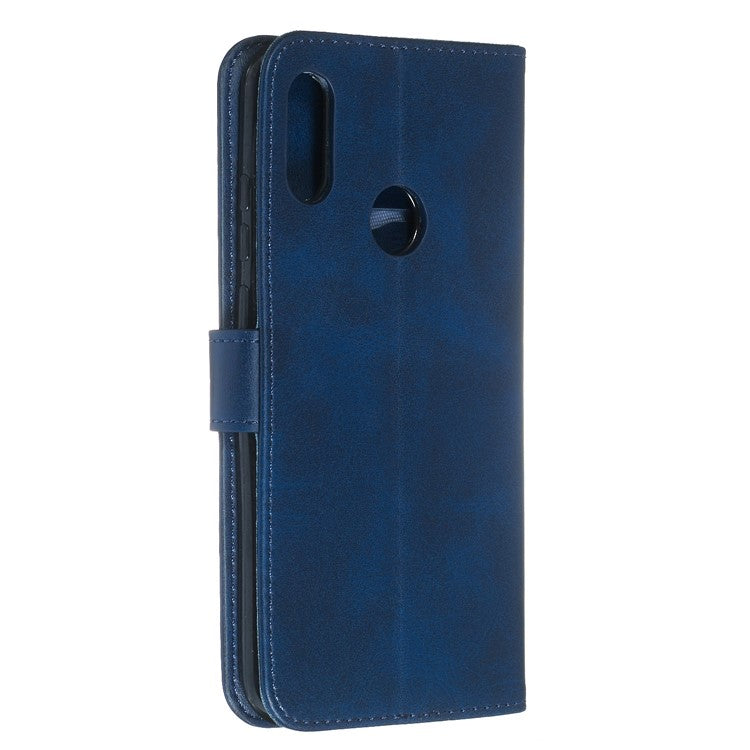 Zipper Pocket Leather Wallet Stand Phone Case for Huawei Y6 (2019, with Fingerprint Sensor)/Y6 Prime (2019)/Honor 8A - Blue