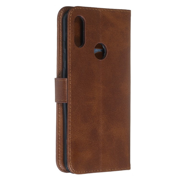 Zipper Pocket Leather Wallet Stand Phone Case for Huawei Y6 (2019, with Fingerprint Sensor)/Y6 Prime (2019)/Honor 8A - Brown