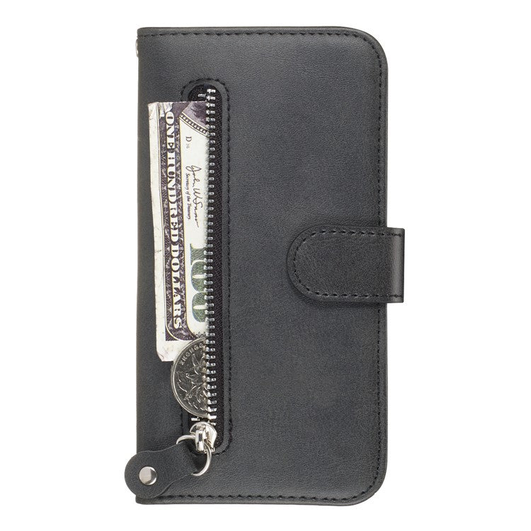Zipper Wallet Leather Stand Phone Casing for Huawei Y5 (2019) / Honor 8S - Black
