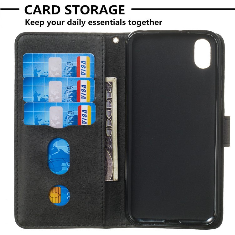 Zipper Wallet Leather Stand Phone Casing for Huawei Y5 (2019) / Honor 8S - Black