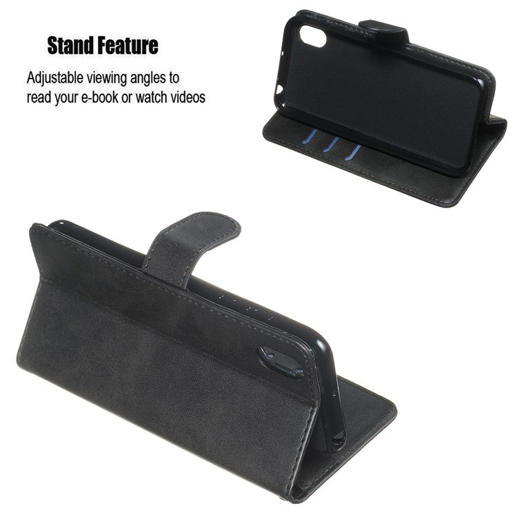 Zipper Wallet Leather Stand Phone Casing for Huawei Y5 (2019) / Honor 8S - Black