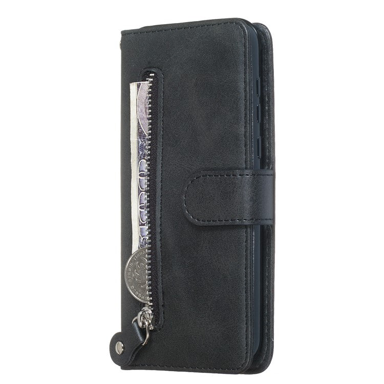 Zipper Wallet Leather Stand Phone Casing for Huawei Y5 (2019) / Honor 8S - Black