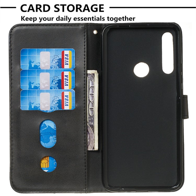 Zipper Pocket Flip Leather Wallet Case for Huawei Honor 9X (Global)/ P Smart Z/Y9 Prime/ Enjoy 10 Plus - Black