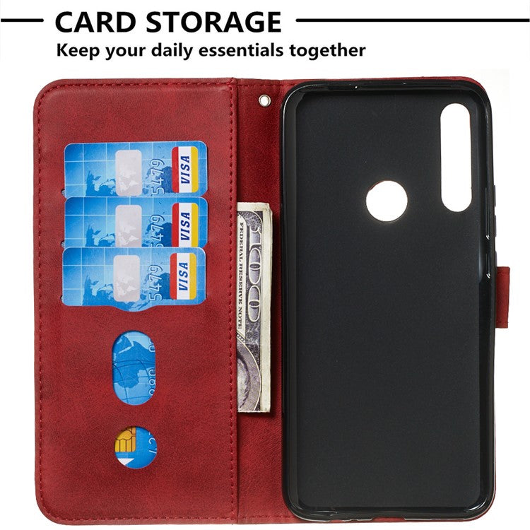 Zipper Pocket Flip Leather Wallet Case for Huawei Honor 9X (Global)/ P Smart Z/Y9 Prime/ Enjoy 10 Plus - Red