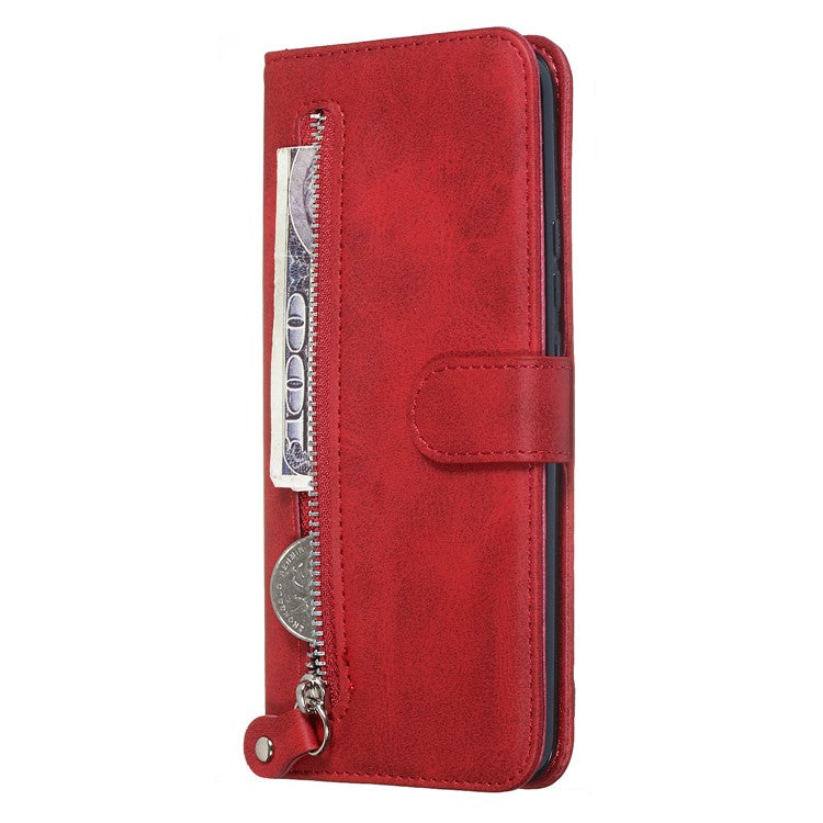 Zipper Pocket Flip Leather Wallet Case for Huawei Honor 9X (Global)/ P Smart Z/Y9 Prime/ Enjoy 10 Plus - Red