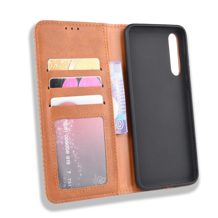 Retro Leather Wallet Phone Shell Casing for Huawei P20 Pro - Brown