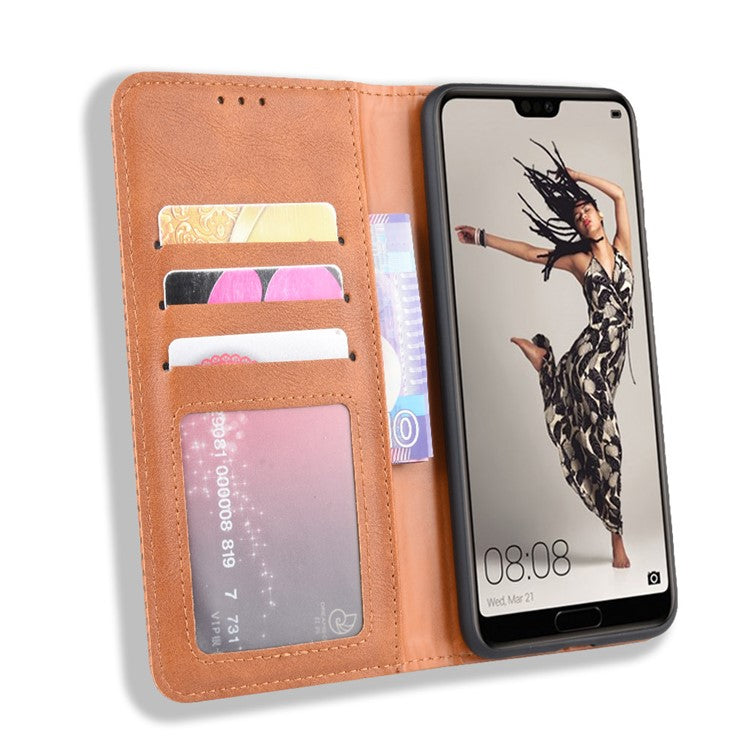 Retro Leather Wallet Phone Shell Casing for Huawei P20 Pro - Brown