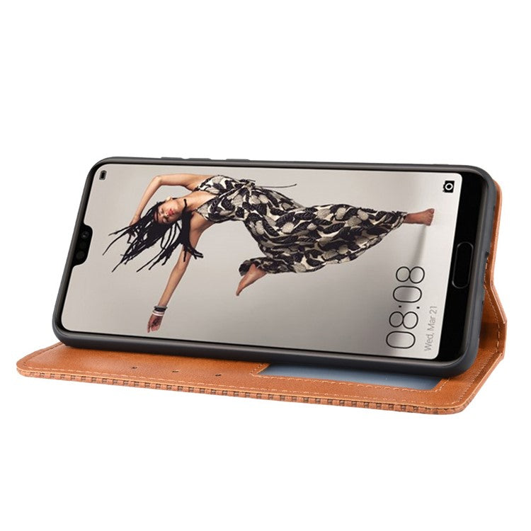 Retro Leather Wallet Phone Shell Casing for Huawei P20 Pro - Brown