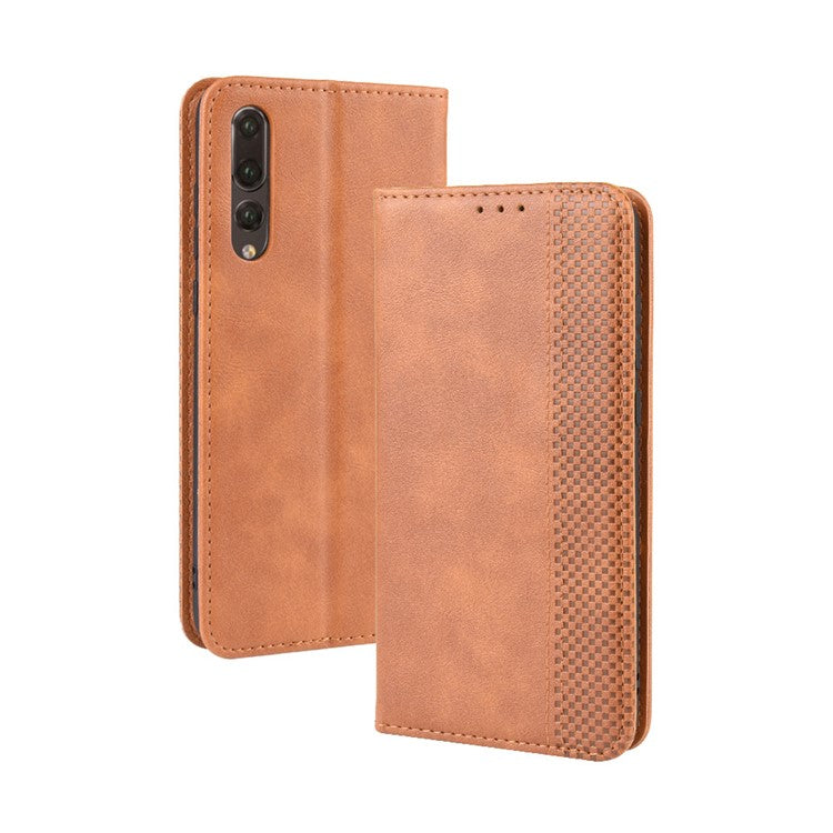 Retro Leather Wallet Phone Shell Casing for Huawei P20 Pro - Brown