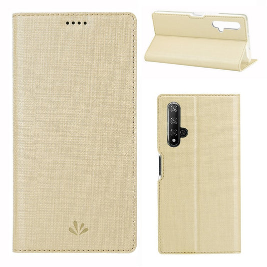 VILI DMX Cross Texture Leather Stand Cover with Card Slot for Huawei Honor 20 / nova 5T - Gold