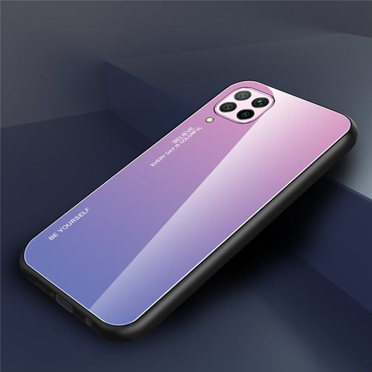 Gradient Color Tempered Glass + PC + TPU Combo Case Shell for Huawei P40 lite/nova 7i/nova 6 SE - Pink/Light Purple