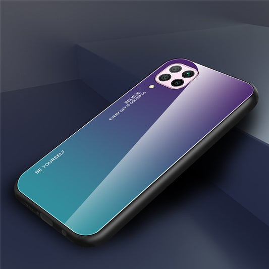 Gradient Color Tempered Glass + PC + TPU Combo Case Shell for Huawei P40 lite/nova 7i/nova 6 SE - Purple/Blue