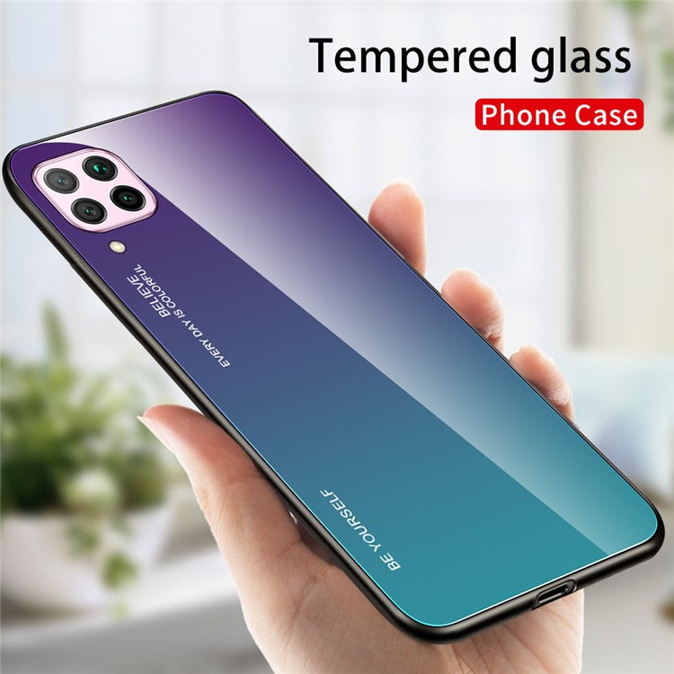 Gradient Color Tempered Glass + PC + TPU Combo Case Shell for Huawei P40 lite/nova 7i/nova 6 SE - Purple/Blue
