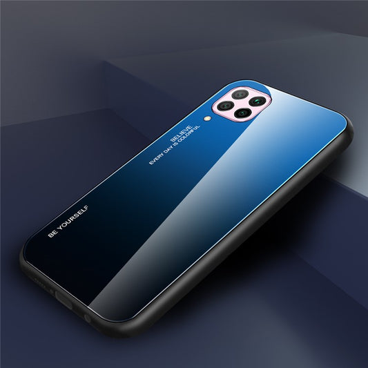 Gradient Color Tempered Glass + PC + TPU Combo Case Shell for Huawei P40 lite/nova 7i/nova 6 SE - Blue/Black
