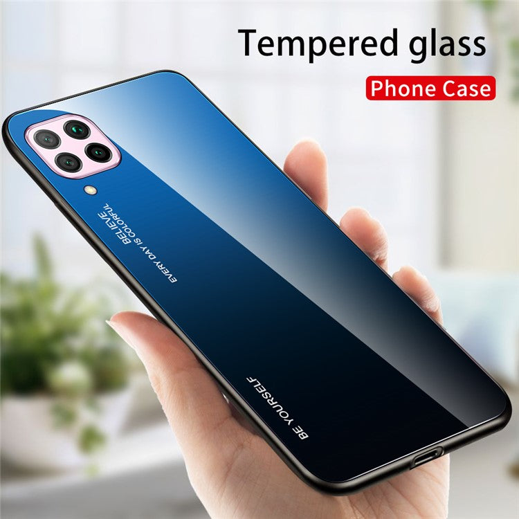 Gradient Color Tempered Glass + PC + TPU Combo Case Shell for Huawei P40 lite/nova 7i/nova 6 SE - Blue/Black