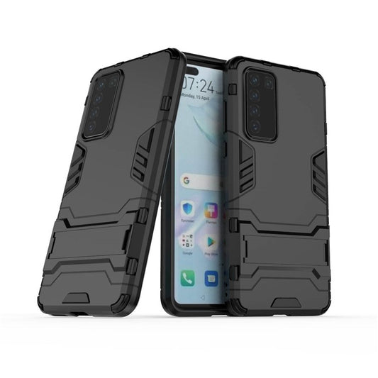 2-in-1 Plastic + TPU Phone Shell with Kickstand Cover for Huawei P40 - Black