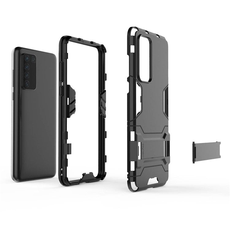 2-in-1 Plastic + TPU Phone Shell with Kickstand Cover for Huawei P40 - Black