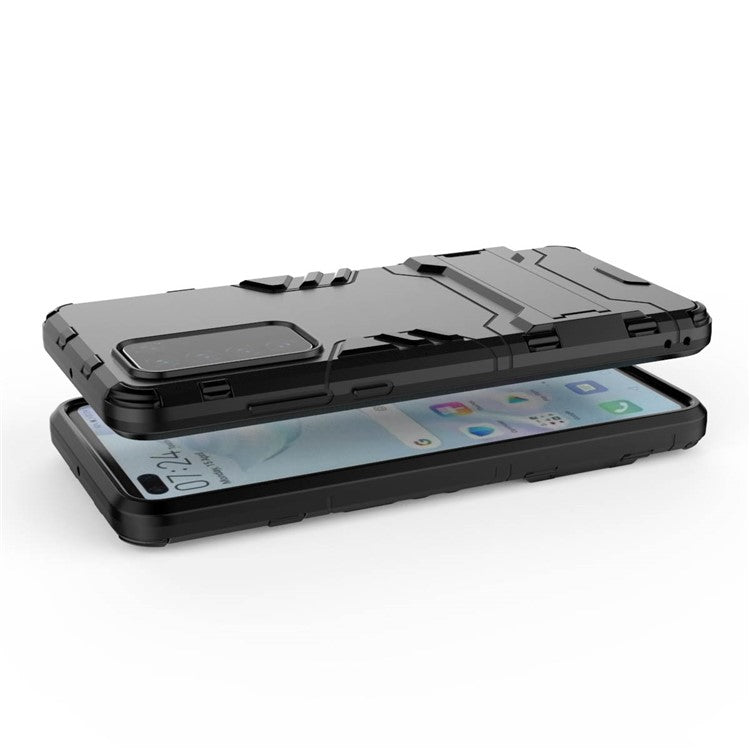 2-in-1 Plastic + TPU Phone Shell with Kickstand Cover for Huawei P40 - Black
