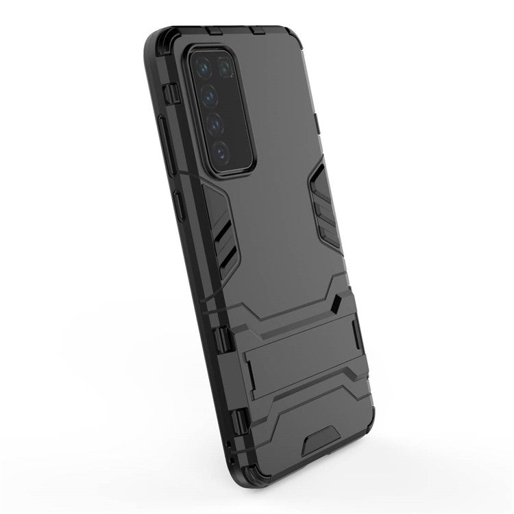2-in-1 Plastic + TPU Phone Shell with Kickstand Cover for Huawei P40 - Black