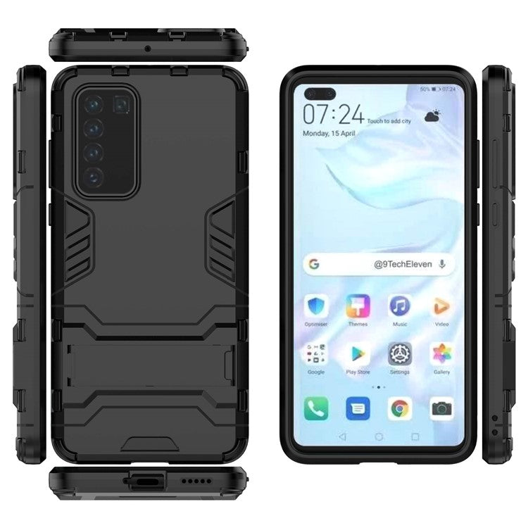 2-in-1 Plastic + TPU Phone Shell with Kickstand Cover for Huawei P40 - Black