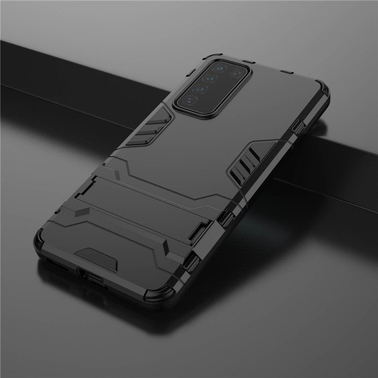 2-in-1 Plastic + TPU Phone Shell with Kickstand Cover for Huawei P40 - Black