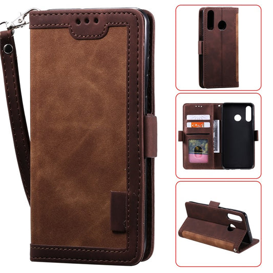 Vintage Splicing Design Wallet Stand Leather Phone Case Shell for Huawei Y7 (2019) - Brown