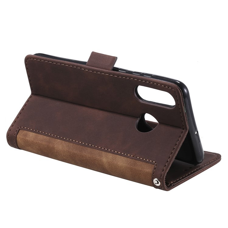 Vintage Splicing Design Wallet Stand Leather Phone Case Shell for Huawei Y7 (2019) - Brown
