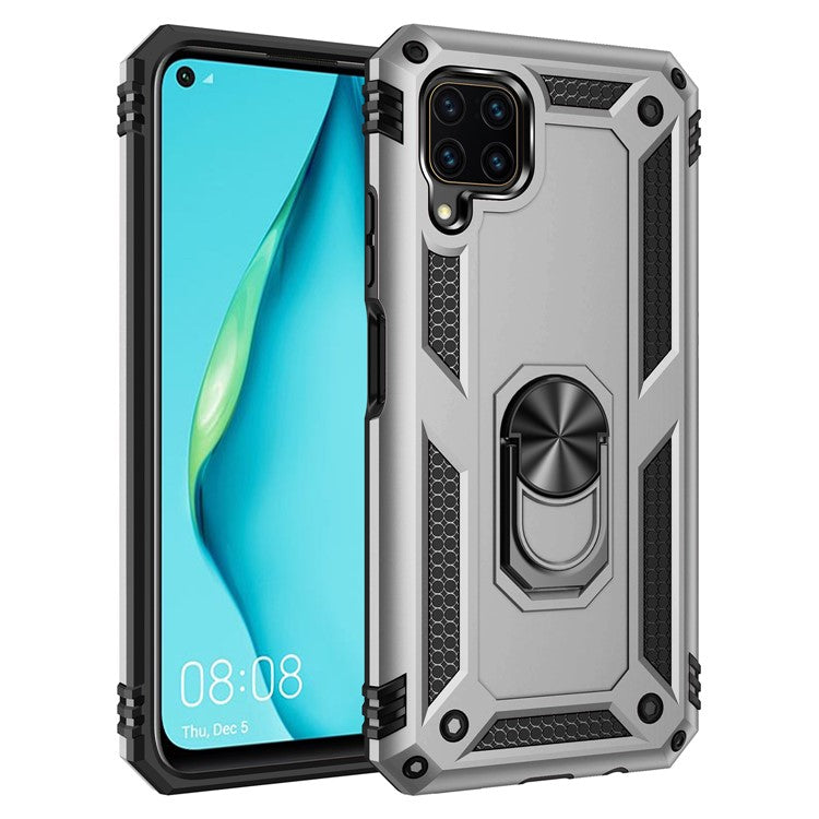 With Ring Kickstand Armor Case PC TPU Combo Cover for Huawei P40 lite/nova 6 SE/Nova 7i - Silver