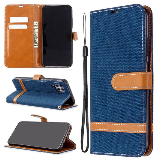 Assorted Color Jeans Cloth Leather Wallet Stand Case for Huawei P40 Lite / Nova 7i / Nova 6 SE - Dark Blue