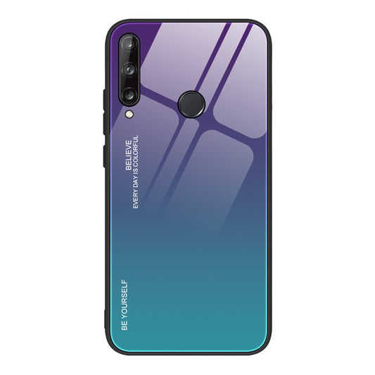 Gradient Color Tempered Glass + PC + TPU Phone Case Shell for Huawei P40 lite E/Y7p/Honor 9C - Purple / Blue