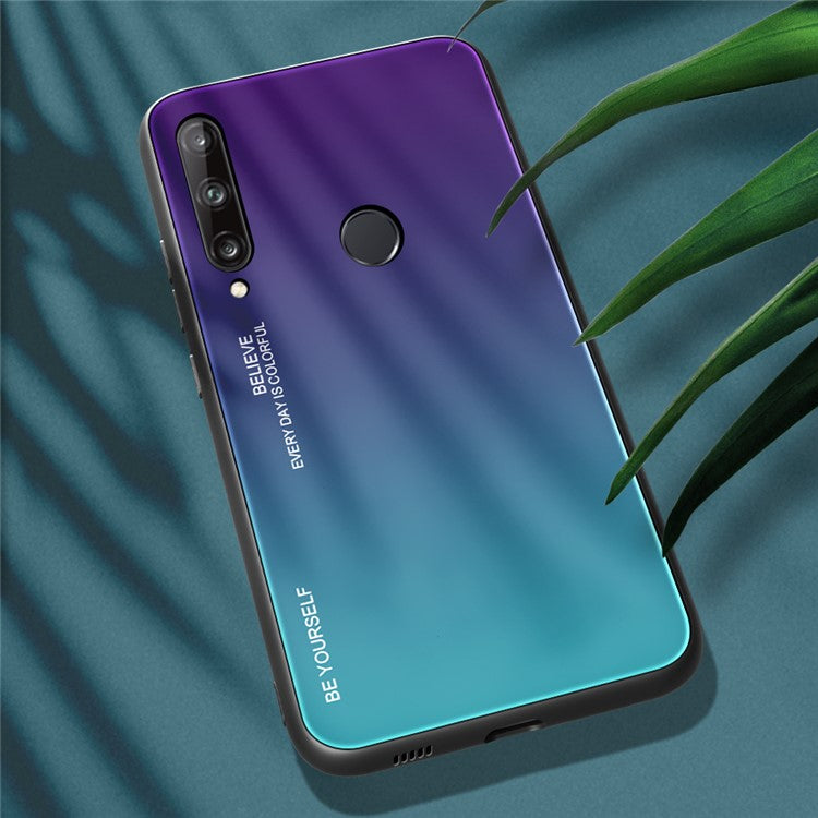 Gradient Color Tempered Glass + PC + TPU Phone Case Shell for Huawei P40 lite E/Y7p/Honor 9C - Purple / Blue