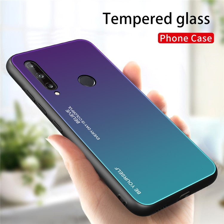Gradient Color Tempered Glass + PC + TPU Phone Case Shell for Huawei P40 lite E/Y7p/Honor 9C - Purple / Blue