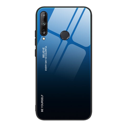 Gradient Color Tempered Glass + PC + TPU Phone Case Shell for Huawei P40 lite E/Y7p/Honor 9C - Blue / Black