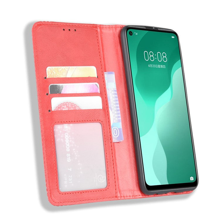 Auto-absorbed Retro Leather Flip Protective Cover for Huawei nova 7 SE/P40 lite 5G - Red