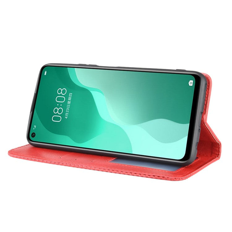 Auto-absorbed Retro Leather Flip Protective Cover for Huawei nova 7 SE/P40 lite 5G - Red
