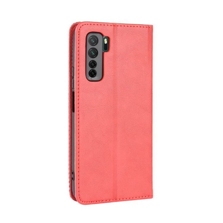 Auto-absorbed Retro Leather Flip Protective Cover for Huawei nova 7 SE/P40 lite 5G - Red