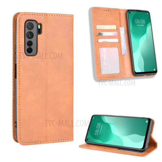 Auto-absorbed Retro Leather Flip Protective Cover for Huawei nova 7 SE/P40 lite 5G - Brown