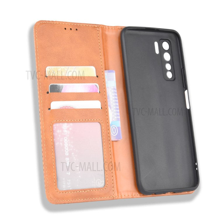 Auto-absorbed Retro Leather Flip Protective Cover for Huawei nova 7 SE/P40 lite 5G - Brown