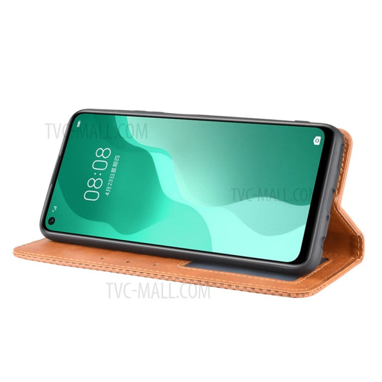 Auto-absorbed Retro Leather Flip Protective Cover for Huawei nova 7 SE/P40 lite 5G - Brown