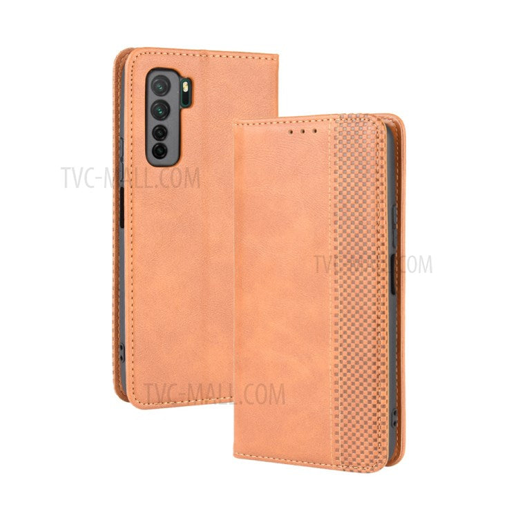 Auto-absorbed Retro Leather Flip Protective Cover for Huawei nova 7 SE/P40 lite 5G - Brown