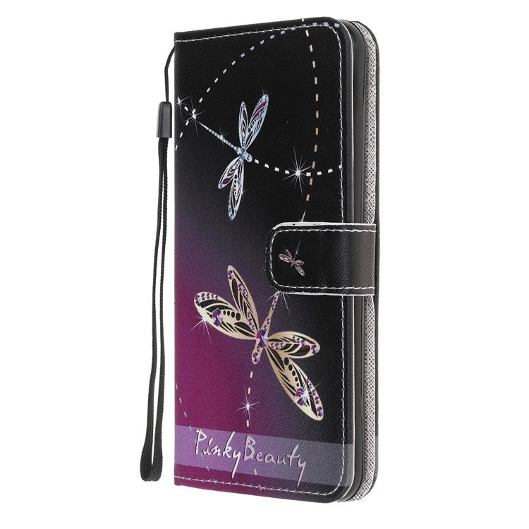 Pattern Printing Cross Texture Leather Wallet Phone Case with Strap for Huawei nova 7 SE / P40 Lite 5G - Dragonfly